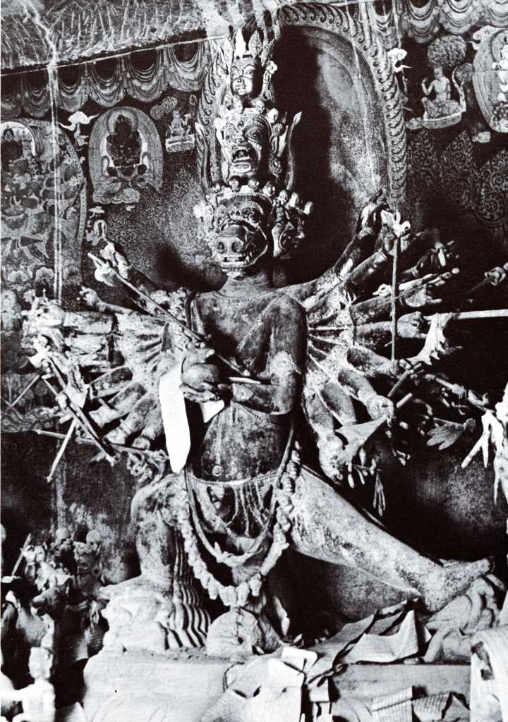 Tibet Guge 08 Tsaparang 02 Yamantaka Temple Yamantaka On the altar once stood this large wrathful image of buffalo-headed Yamantaka (Tib. Dorje Jigje), to whom the chapel is dedicated. Photo from 1948: Li Gotami Govinda: Tibet in Pictures (1979).